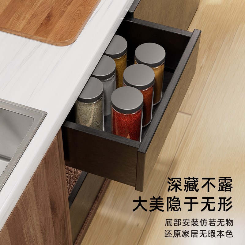 热销橱柜抽屉隐藏底装托底滑轨缓冲静音阻尼二节三节反弹导轨轨道