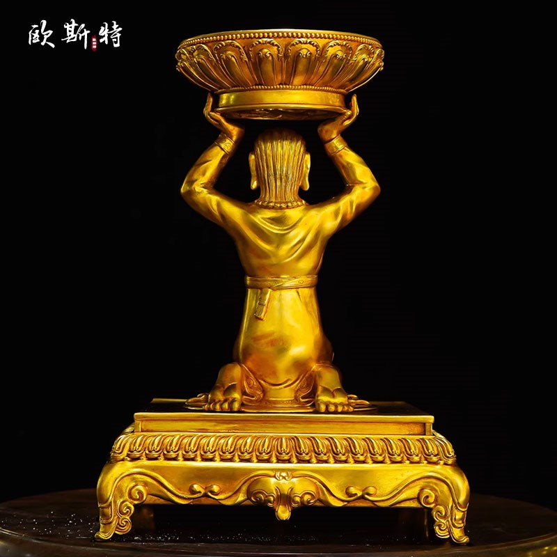 热销全鎏金人像灯酥油灯座佛前供灯家用铜莲花灯座长明灯灯架蜡烛