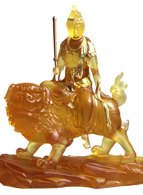 热销琉璃文殊普贤菩萨佛像摆件居家客厅佛堂寺庙桌面供奉礼佛佛具