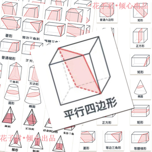 124张立体几何截面图形贴纸初中高中数学几何图贴画diy桌面文具