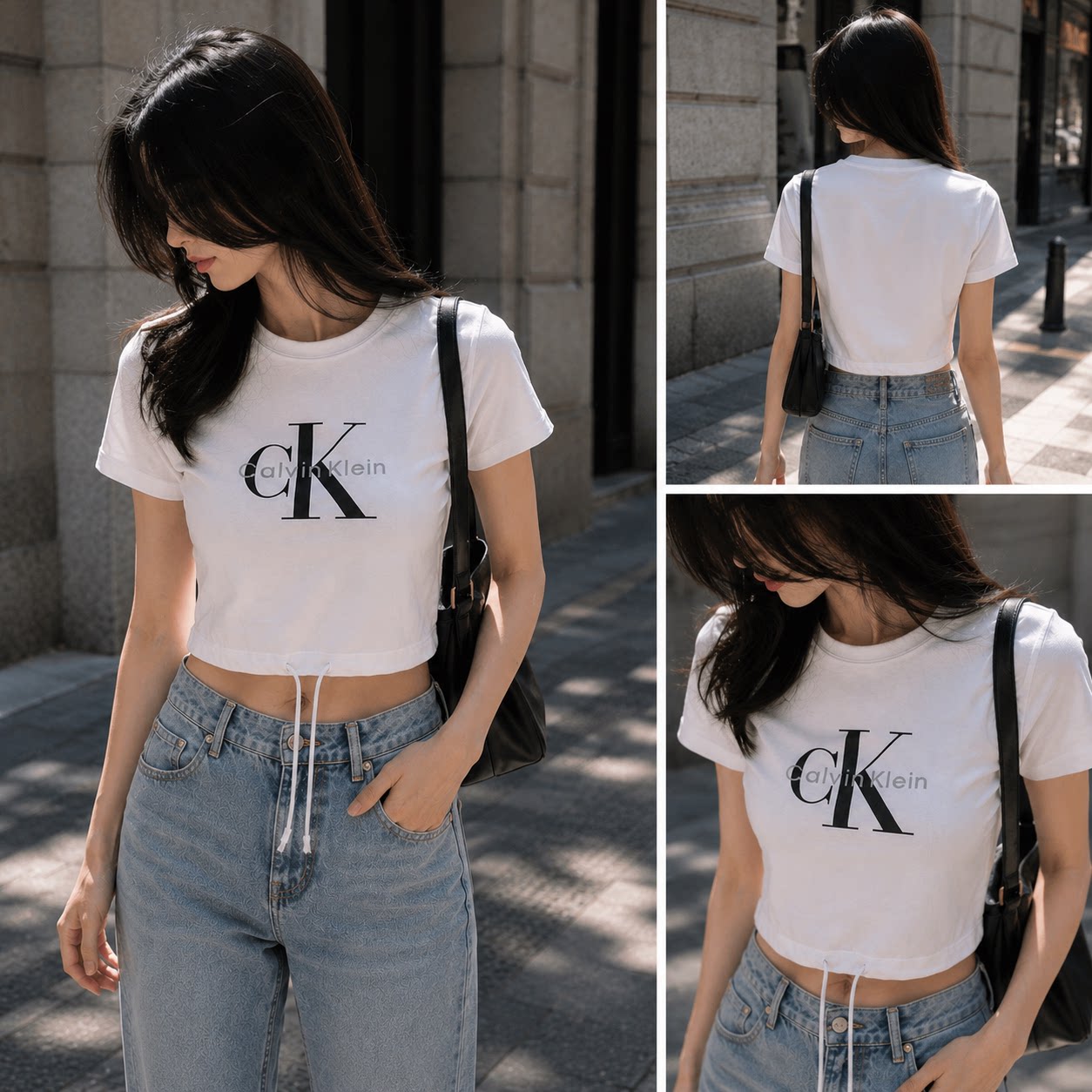 CK JEANS韩国代购26夏47G288G女短款时尚抽绳休闲LOGO短袖T恤图片