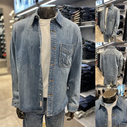 CK JEANS 韩国直邮代购26秋4RH783G男潮流浮雕字母贴袋棉牛仔衬衫