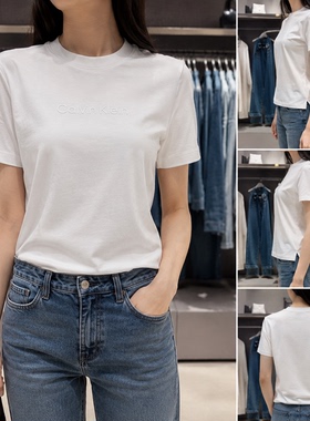 CK JEANS韩国代购26春44B226G女休闲棉时尚LOGO纯色圆领短袖T恤