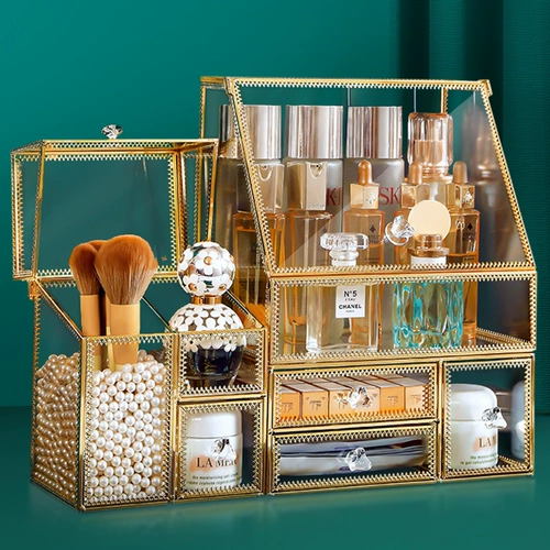 Стеклянная косметическая коробка для хранения, вместительная и большая настольная помада, туалетный столик для ухода за кожей, популярно в интернете