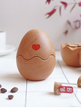 kk木作破壳日蛋胎毛乳牙脐带实木盒原创新生儿礼物戒指首饰盒收纳