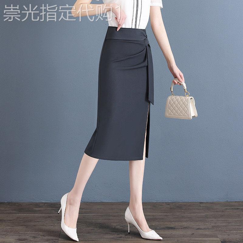 不规则西装半身裙女2026夏季新款高腰显瘦中长版一步开叉包臀裙子