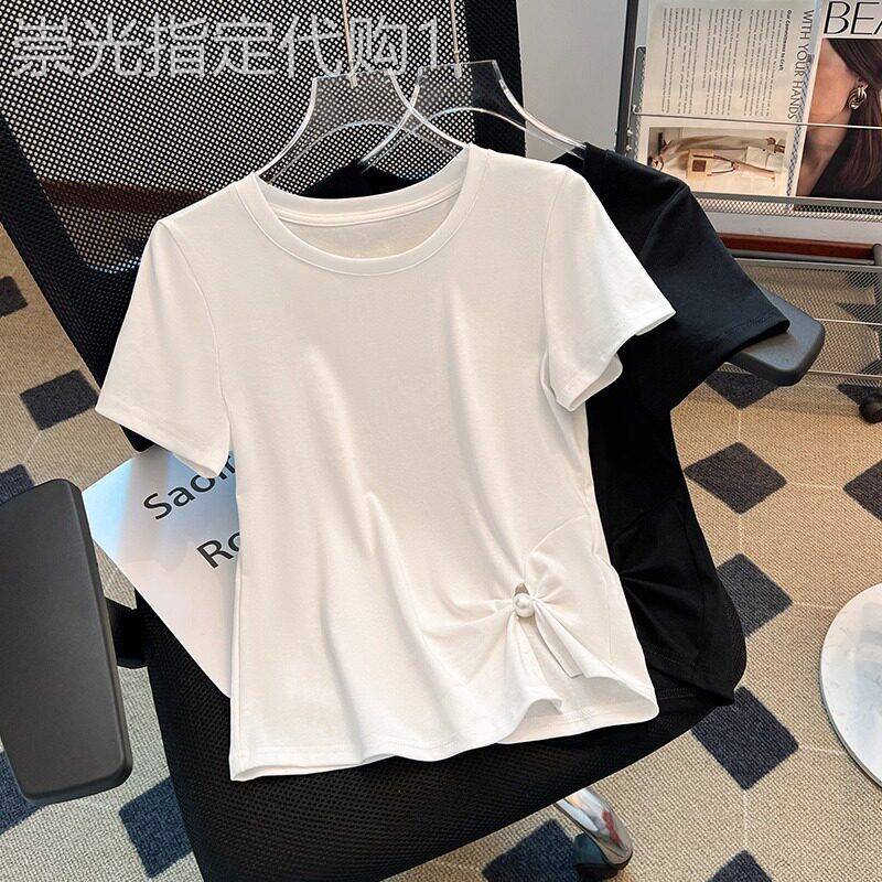 正肩短袖t恤女夏季薄款2026新款修身显瘦设计感小众半袖体恤上衣