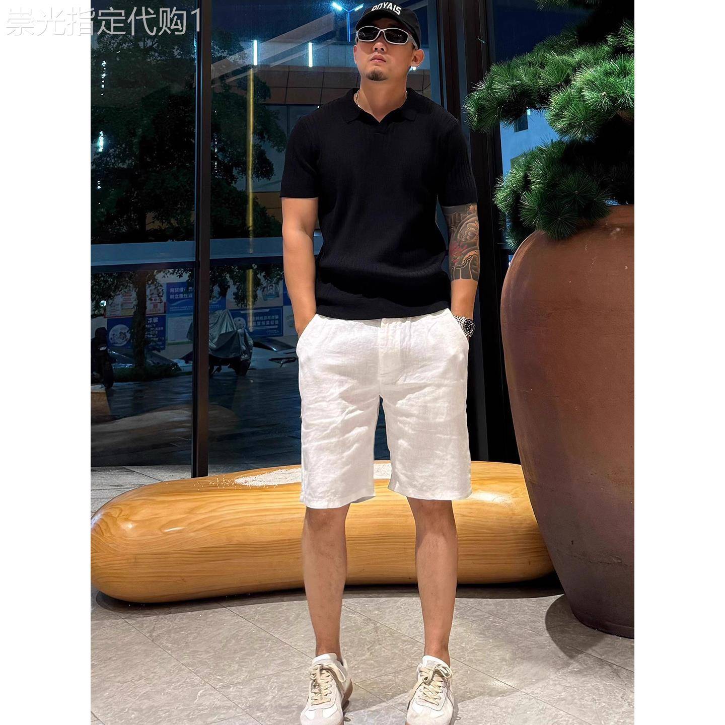 法式高级感!老钱风亚麻短裤男士夏季薄款透气冰丝裤子休闲五分裤