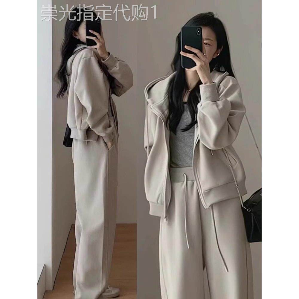 休闲运动套装女春秋2025年新款韩版时尚减龄连帽卫衣阔腿裤两件套