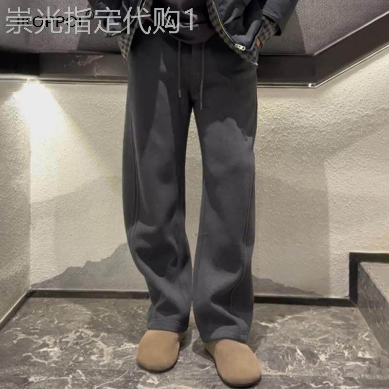 高端重磅加绒加厚卫裤男士2025冬季时尚微阔直筒裤立体剪裁弯刀裤