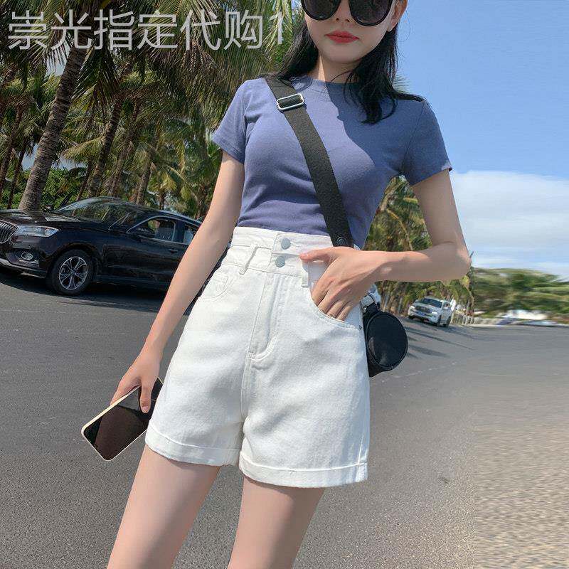 白色牛仔短裤女夏季2026年新款韩版时尚高腰a字显瘦卷边阔腿热裤