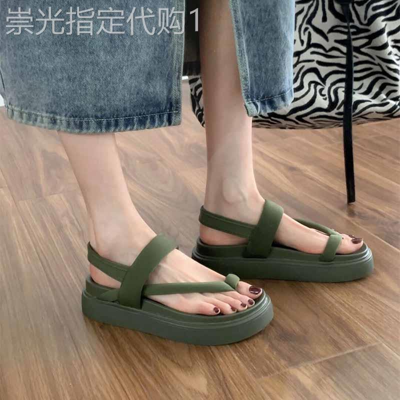 软底休闲时尚罗马鞋女2025夏季款弹力带夹脚套趾显瘦松糕厚底凉鞋