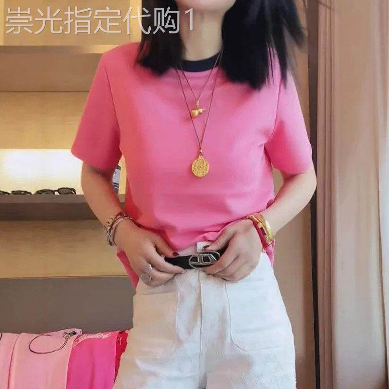 大码纯棉字母撞色短袖t恤女夏季欧货微胖MM显瘦休闲百搭正肩上衣