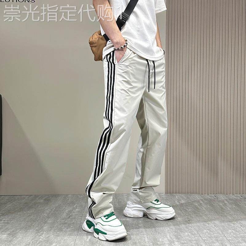 MK条纹直筒休闲裤男春秋季2025新款三道杠潮牌速干百搭男士长裤