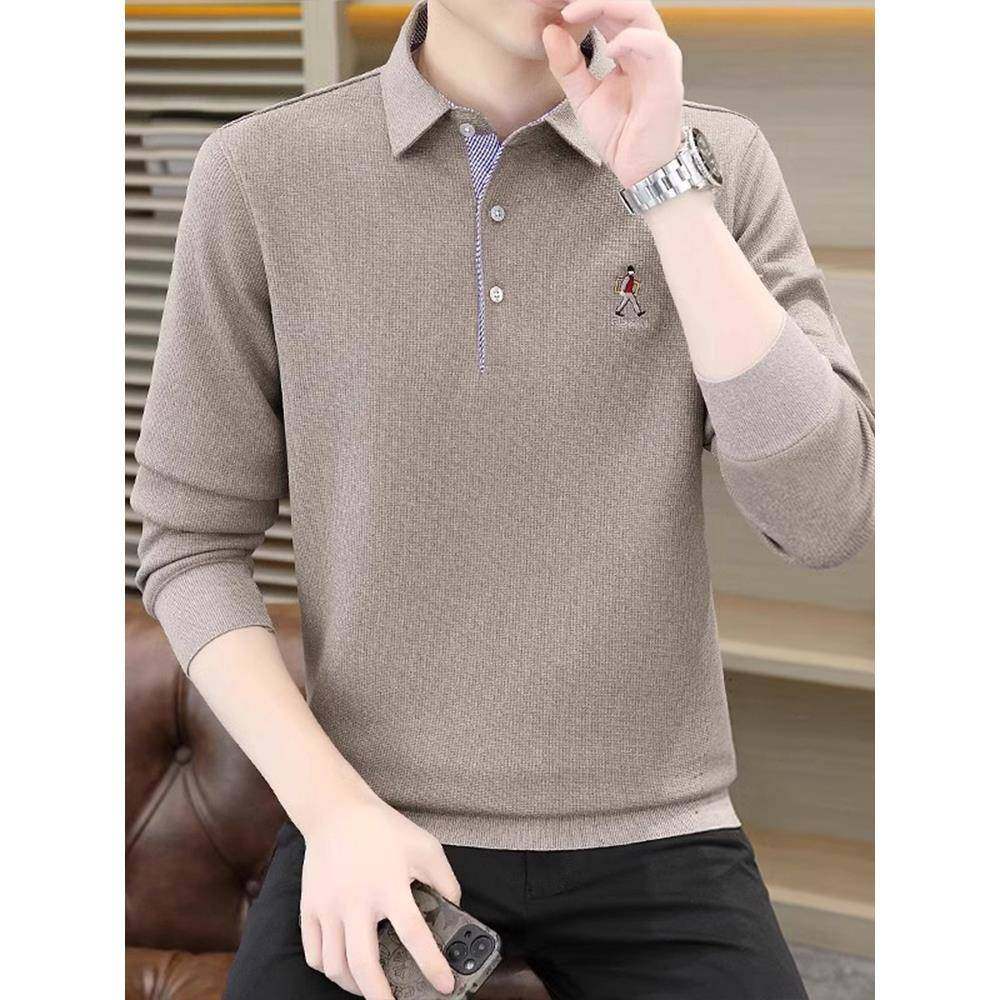高端男士长袖T恤polo衫春秋冬季2025新款商务翻领加绒卫衣男款潮