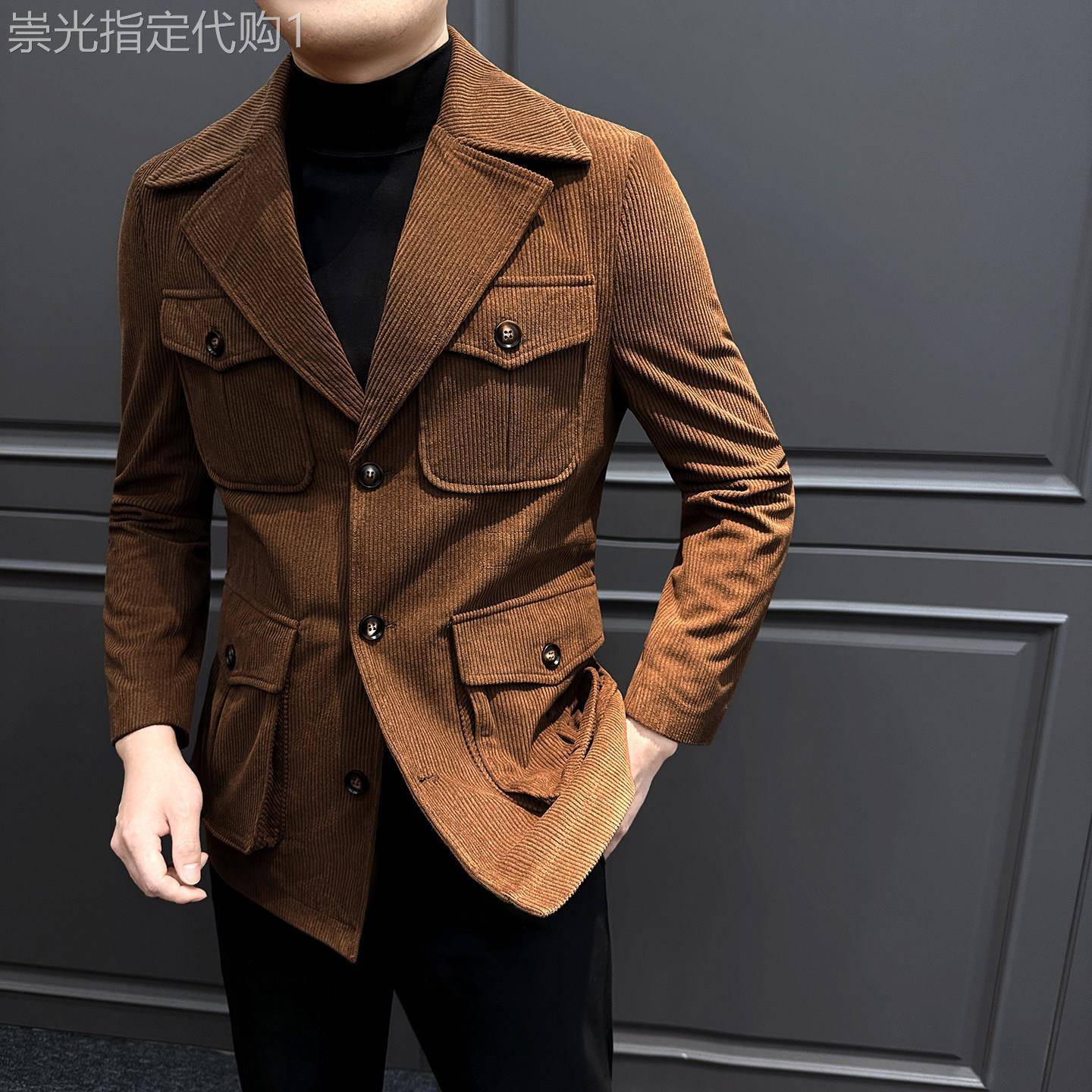 潮牌英伦老钱风外套男2026年春季新款中长款灯芯绒夹克高级感上衣