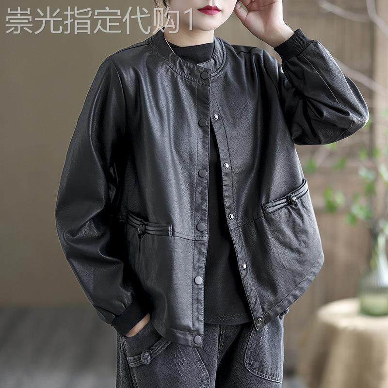 加厚夹棉真皮皮衣外套女2025年秋冬季新款宽松显瘦长袖机车皮夹克