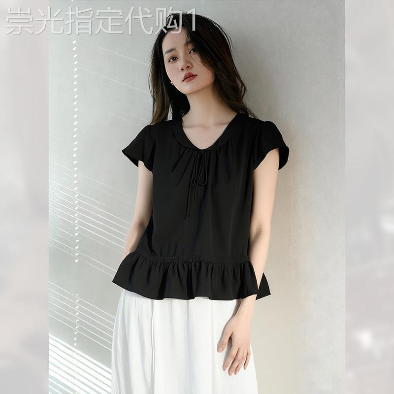 百搭显瘦黑色套头衬衫女夏季2026年新款独特休闲短袖高端精致衬衫