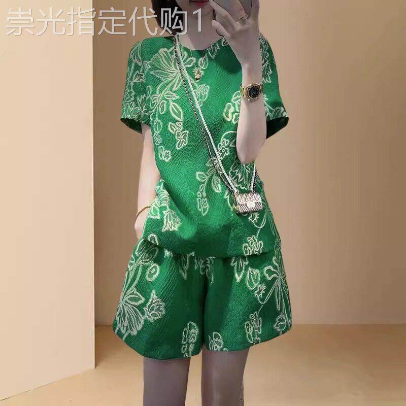 时尚洋气套装女士夏季2026新款短袖衬衣阔腿短裤亚麻休闲两件套潮
