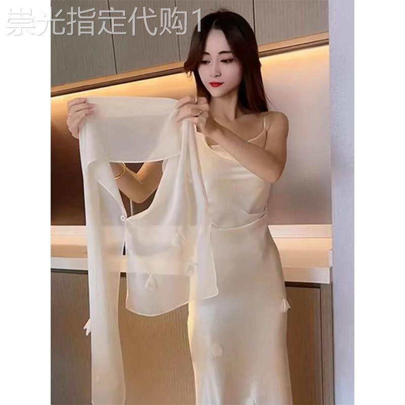 杏色飘逸雪纺开衫女夏季欧货防晒外搭披肩空调衫透气蕾丝外套上衣