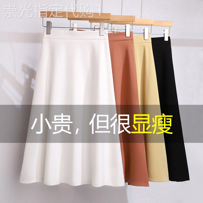 雪纺半身裙女春秋薄款2025新款高腰显瘦中长款黑色a字大摆伞裙子