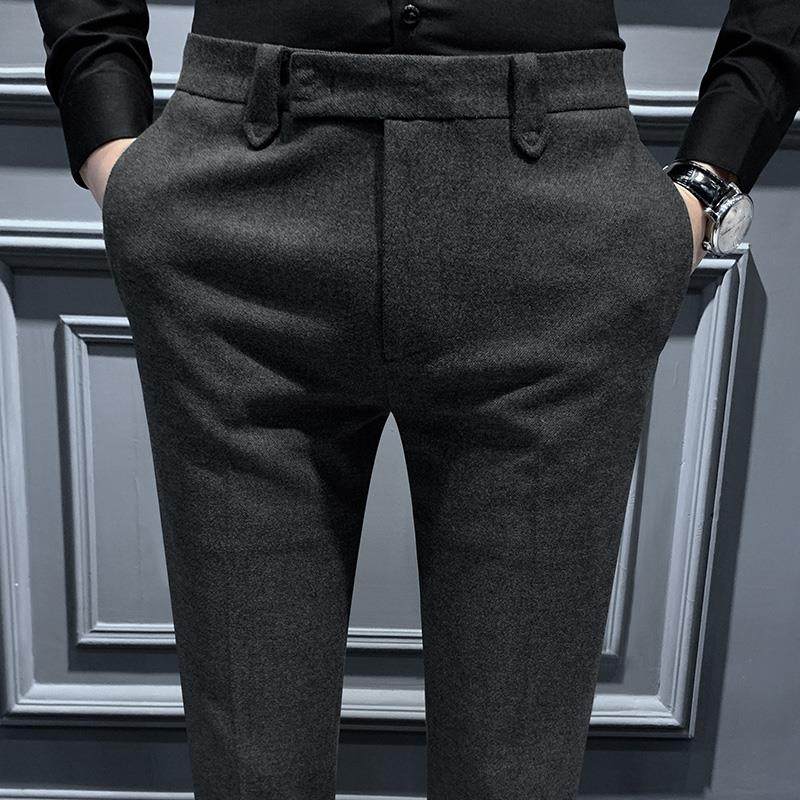 秋冬加厚休闲裤男韩版潮流小脚毛呢西裤男免熨烫商务西装裤冬季长