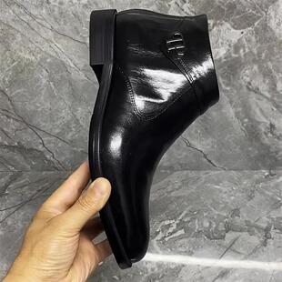 新款男士时尚高端水牛皮净版百搭商务休闲切尔西马丁靴皮鞋男79