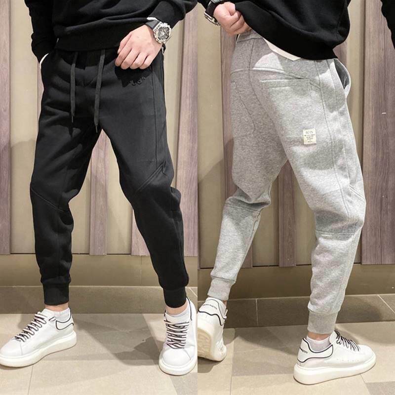 秋冬男士运动束口裤休闲网红潮牌余文乐加绒加厚百搭修身灰色卫裤