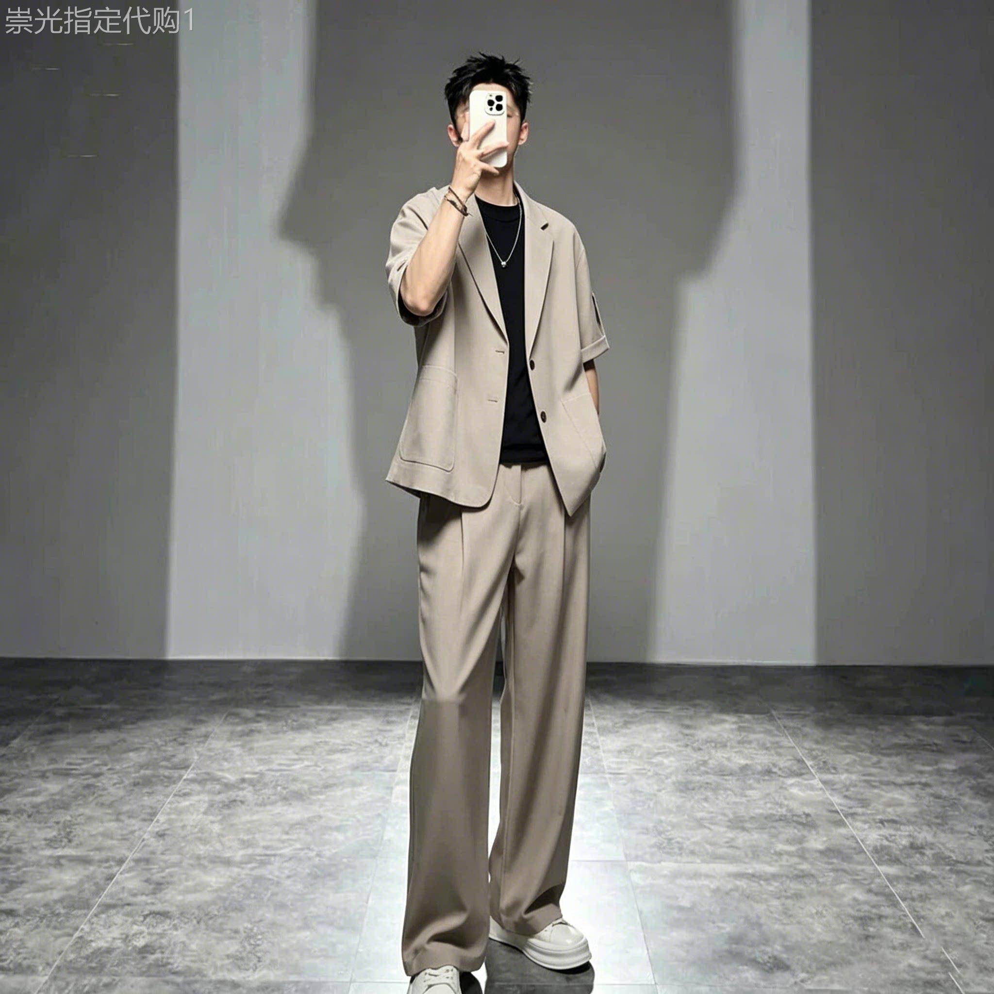 韩系高端新款休闲西服套装男士夏季雅痞风潮流短袖西服西裤两件套