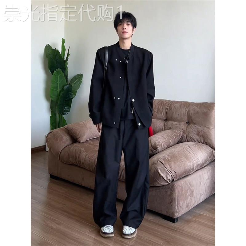 轻奢新中式不规则解构西装套装男士高级感订婚礼服立领中山装西服
