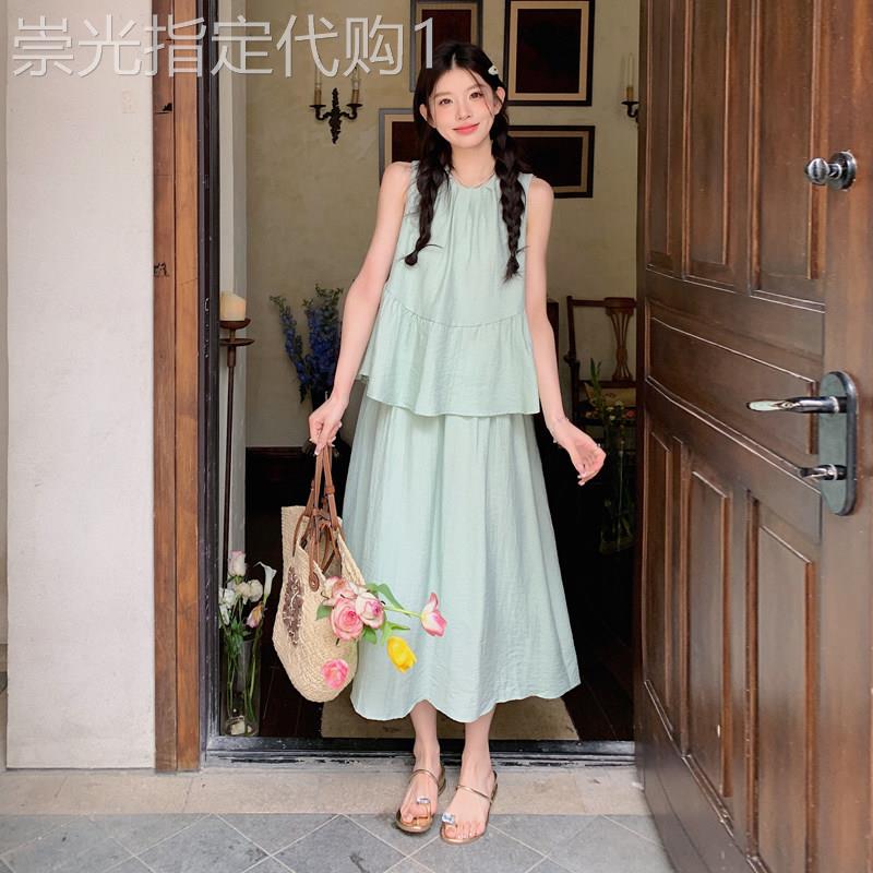 薄荷曼波夏日漂亮小套装女2026夏季新款甜美无袖背心半身裙两件套