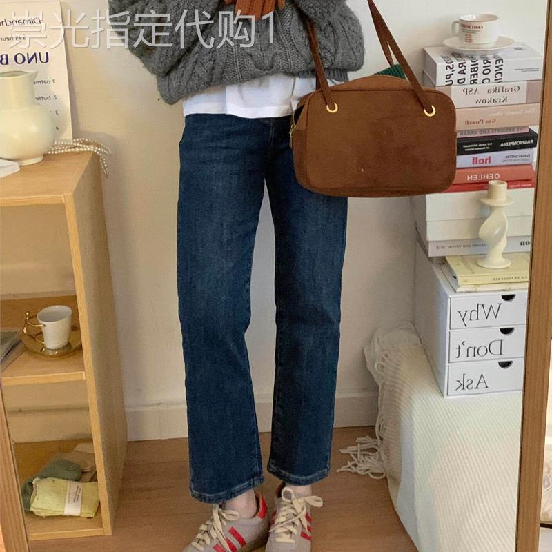 潮牌小个子直筒牛仔裤女显高显瘦八分窄版复古九分法棍烟管裤子
