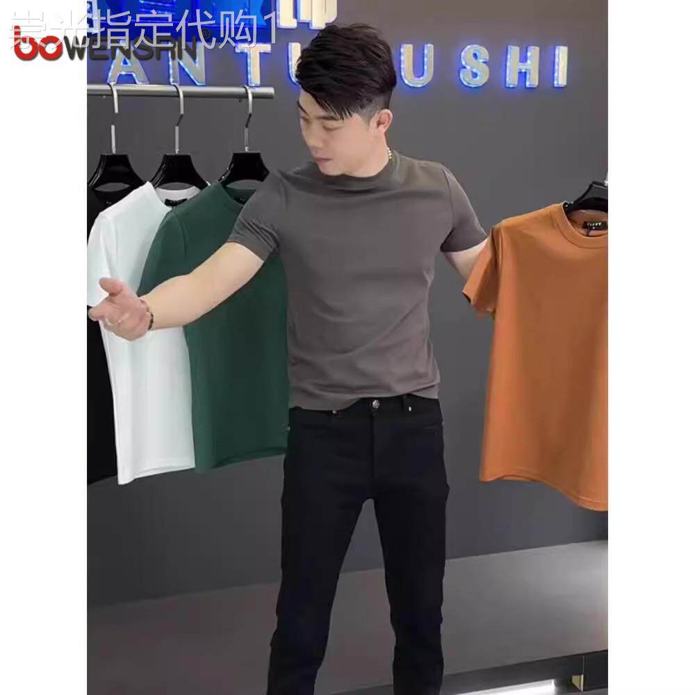 潮牌纯色短袖T恤男士2026新款夏季韩版修身圆领百搭半袖男款上衣