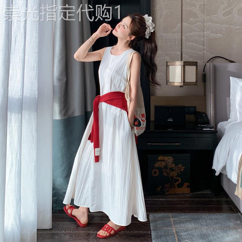白色无袖洋装夏季穿搭女2026新款法式气质温柔宽松显瘦背心长裙