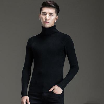 高领黑色羊毛衫男士欧货秋冬新款时尚百搭修身休闲纯羊毛加绒毛衣