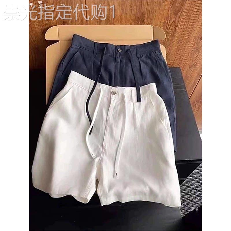 老钱风白色亚麻休闲短裤男夏季薄款简约松弛感大码四分西装裤