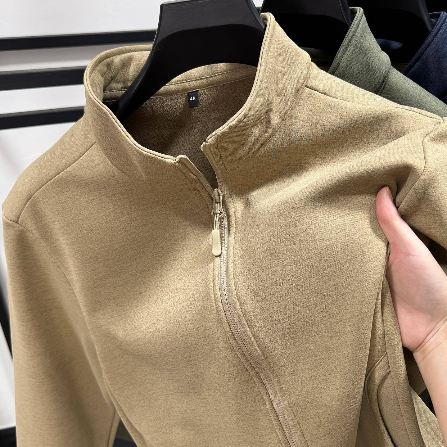 MAROLIO~高端摇粒绒外套男秋冬加绒加厚时尚立领休闲运动开衫卫衣