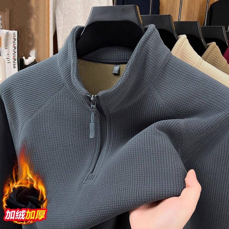 MAROLIO~卫衣加绒加厚立领半拉链长袖套头休闲时尚百搭冬季打底衫