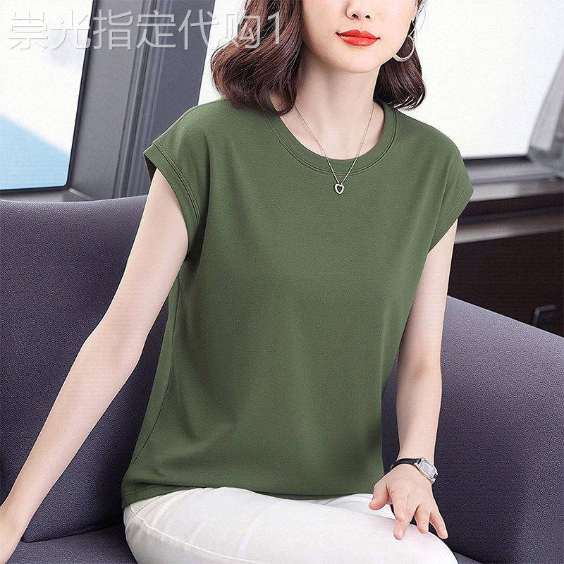 夏季无袖T恤女薄款舒适宽松显瘦百搭洋派简约气质短袖高级感上衣