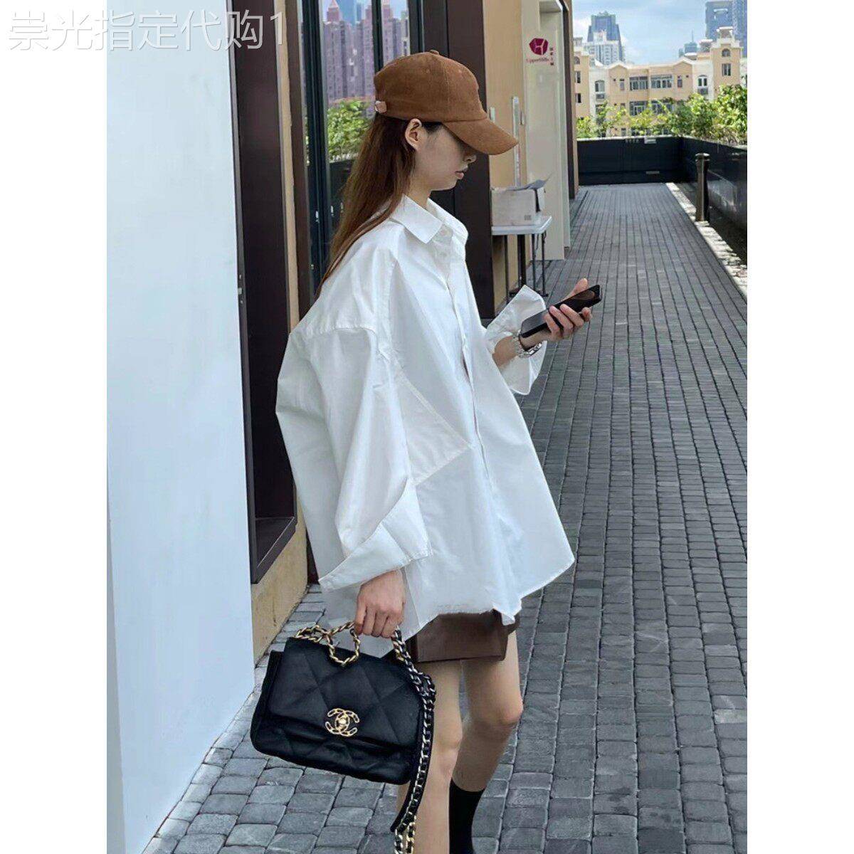 明星私服慵懒男友风白色衬衫女宽松时髦长袖防晒外套挺括有型上衣