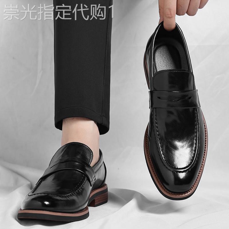 皮鞋男士四季透气商务休闲乐福鞋全黑通勤软底软面尖头牛津豆豆鞋