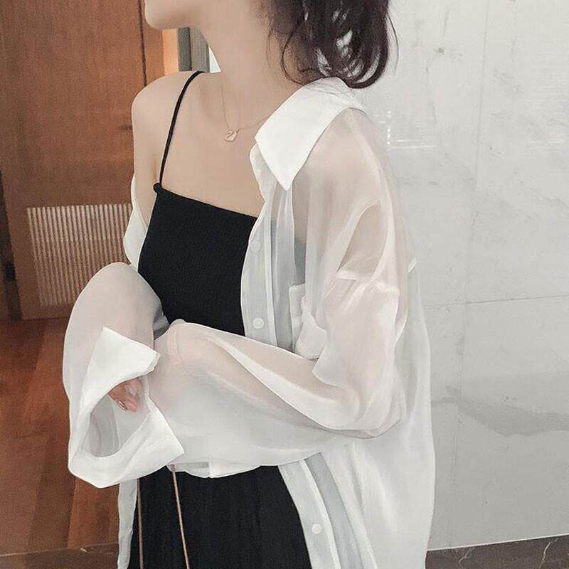 潮牌冰丝薄款雪纺防晒衣外套女夏新款透视长袖衬衫外穿披肩空调衫