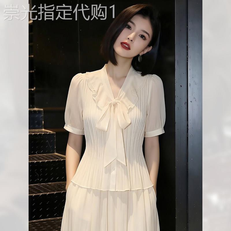 设计感独特蝴蝶结收腰短袖衬衫女夏季2026年新款精致上衣气质小衫
