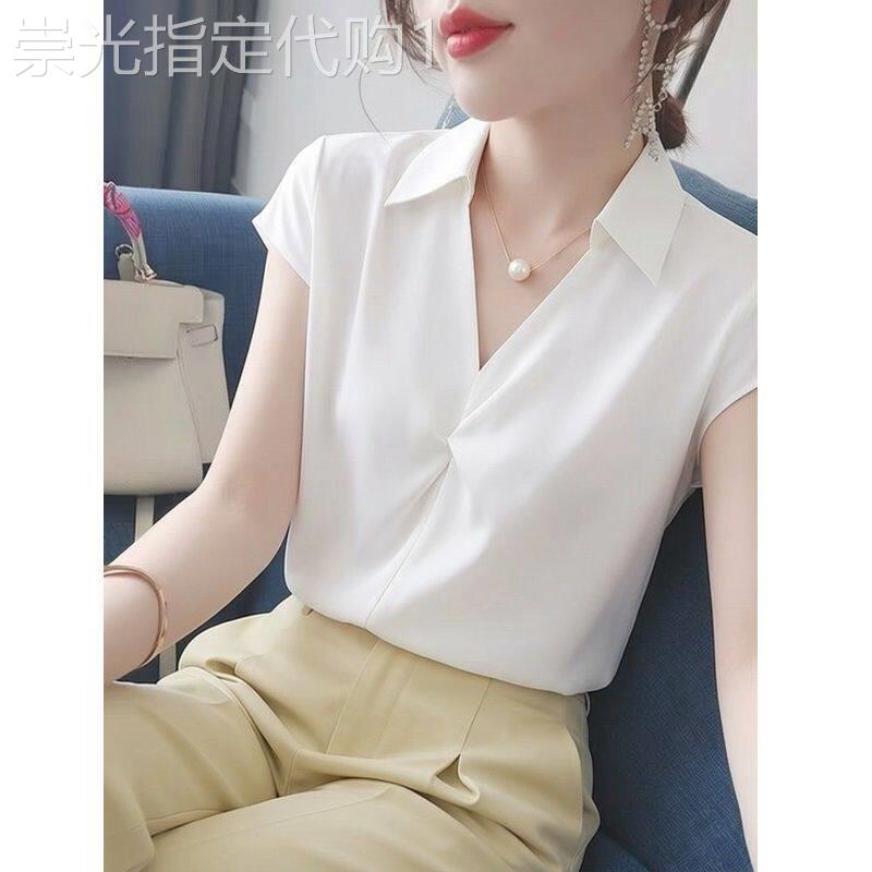 白色衬衫女短袖夏季新款时尚大码宽松设计感小众气质职业衬衣上衣