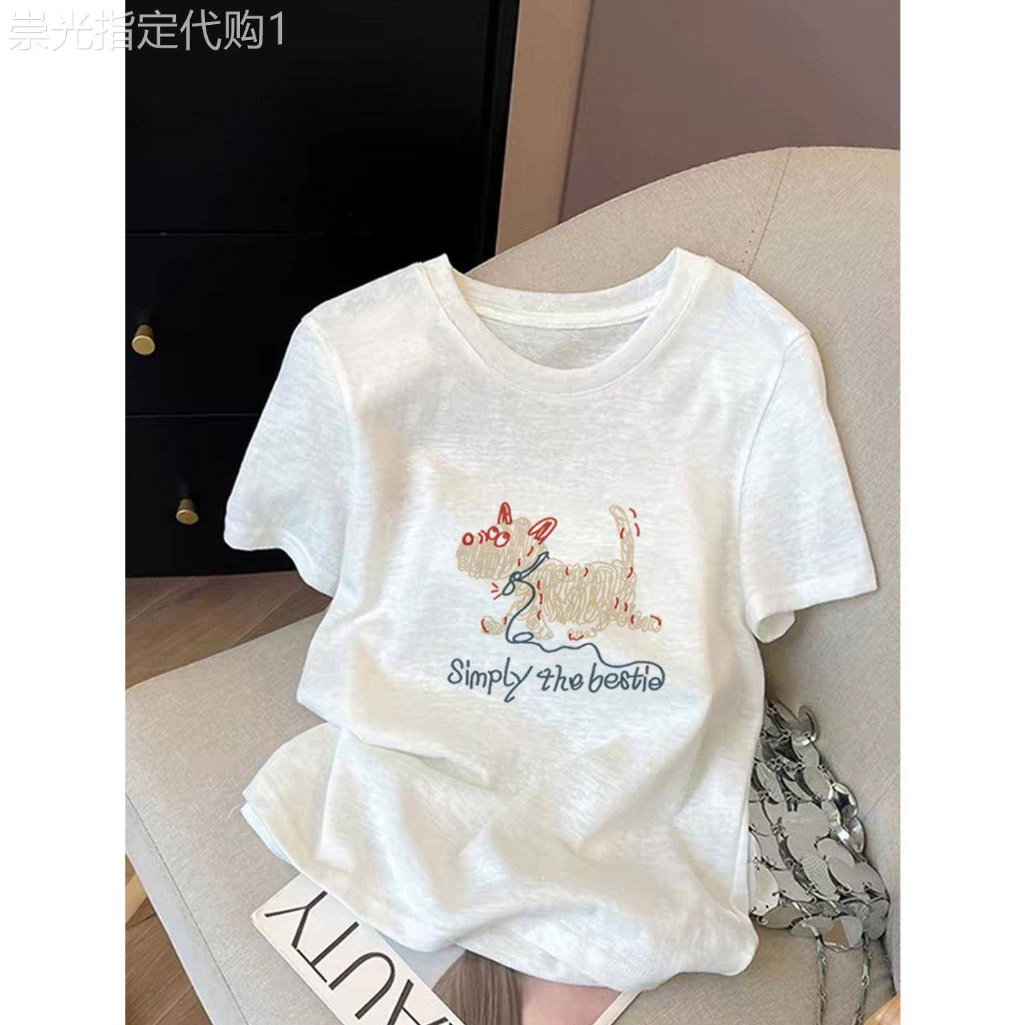 白色雪花棉短袖t恤女夏季新款今年流行时尚印花T恤衫百搭上衣潮