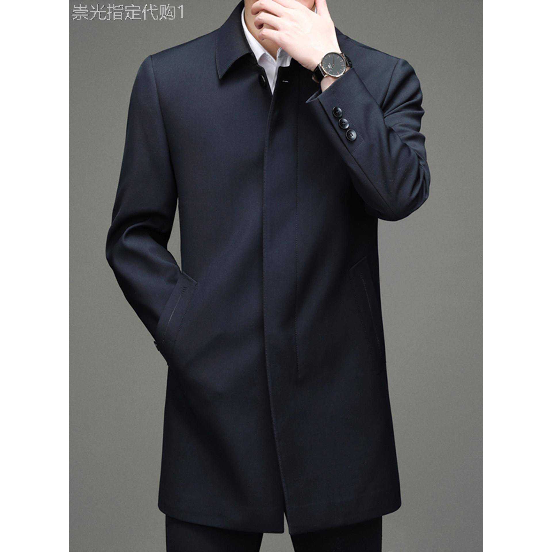 MK正品英伦风商务风衣外套男春秋季高端中长款宽松休闲男士风衣潮