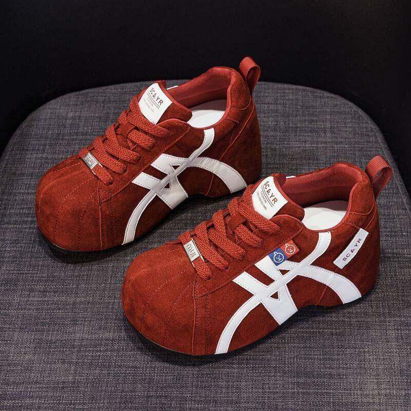 香港厚底德训鞋女款2025秋季红色本命年鞋子休闲时尚百搭增高板鞋