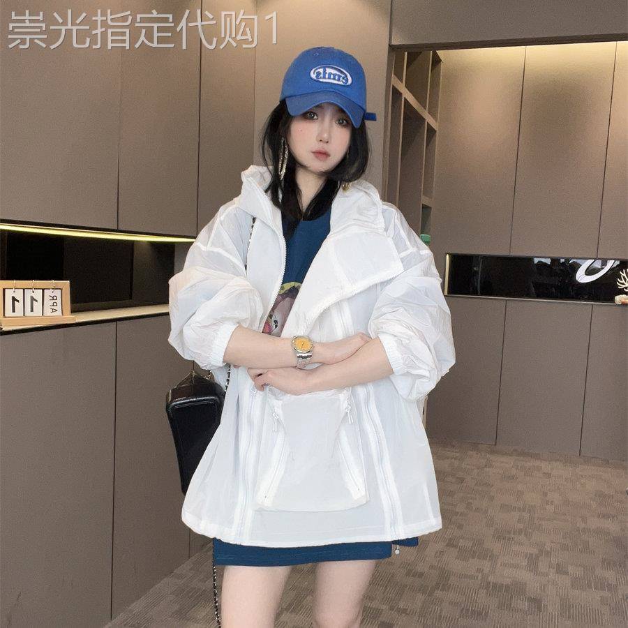 双拉链防晒衣外套女2026夏季新款宽松连帽大口袋纯色上衣欧洲站潮