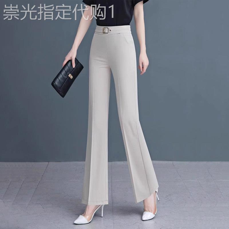 小个子微喇叭裤女夏季薄款2026九分高腰垂感喇叭裤冰丝棉麻休闲西