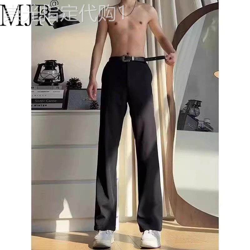 潮牌微喇弯刀西裤男2025年新款夏季显瘦修身直筒裤垂感冰丝休闲